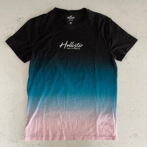 Hollister California SS Crew Nk Colorblock Graphic Top Blk Blue Pink Sz S NWT